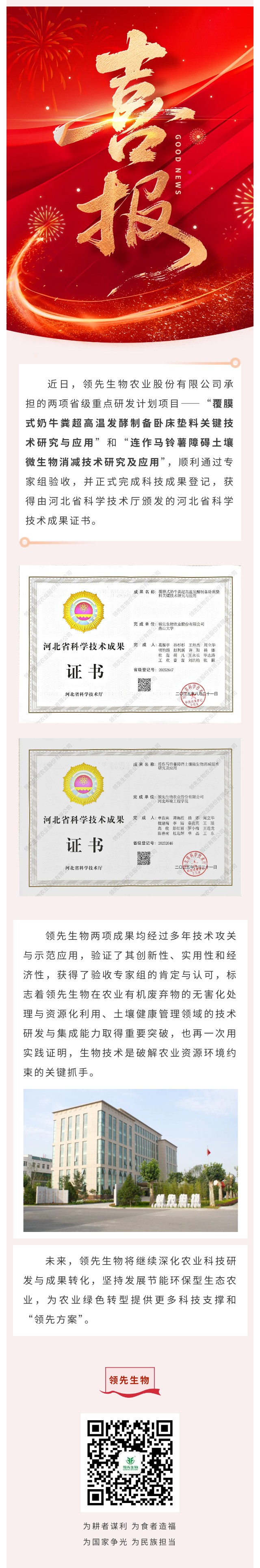 【喜訊】領先生物斬獲兩項省級科技成果！